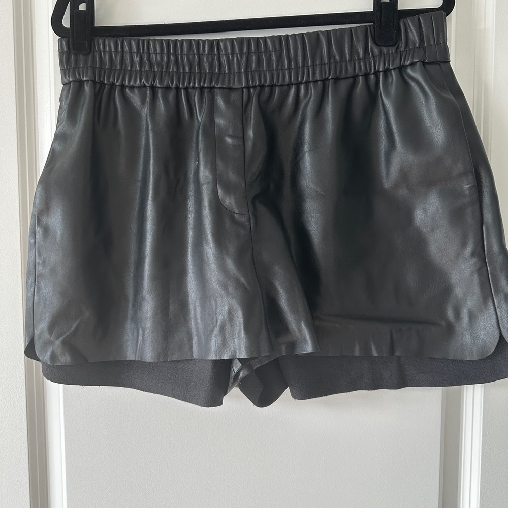 Zara Black Faux Leather Shorts with Elastic Waistband